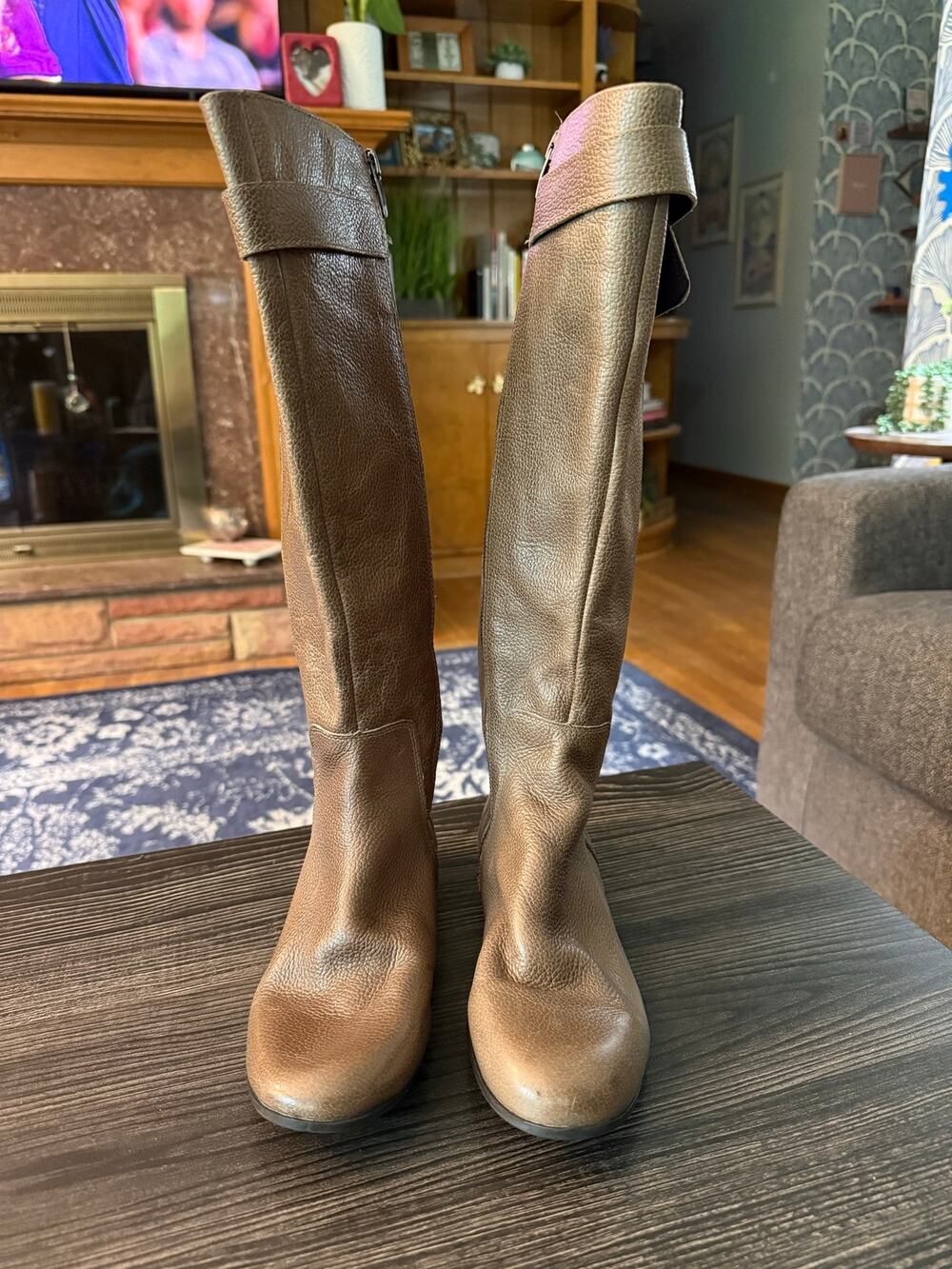 Enzo Angiolini Eazayra Brown Leather Buckle Riding Boots Sz. 6.5